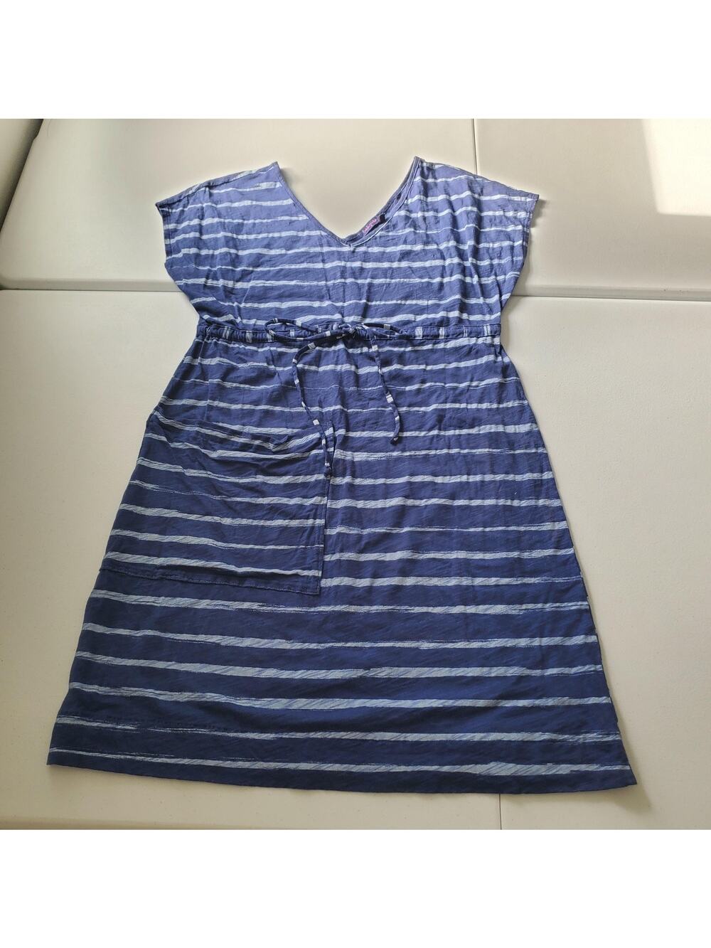Fresh Produce Dress Womens M Blue Striped Nautical Cotton V Neck Sundress